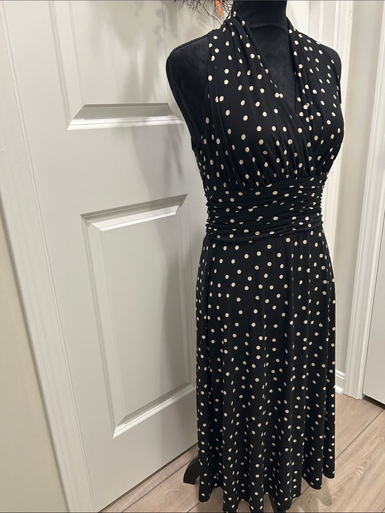 Van Picone Dresses & Skirts - Black With Cream Polka Dot Halter Midi Dress Size 6 by Van Picone